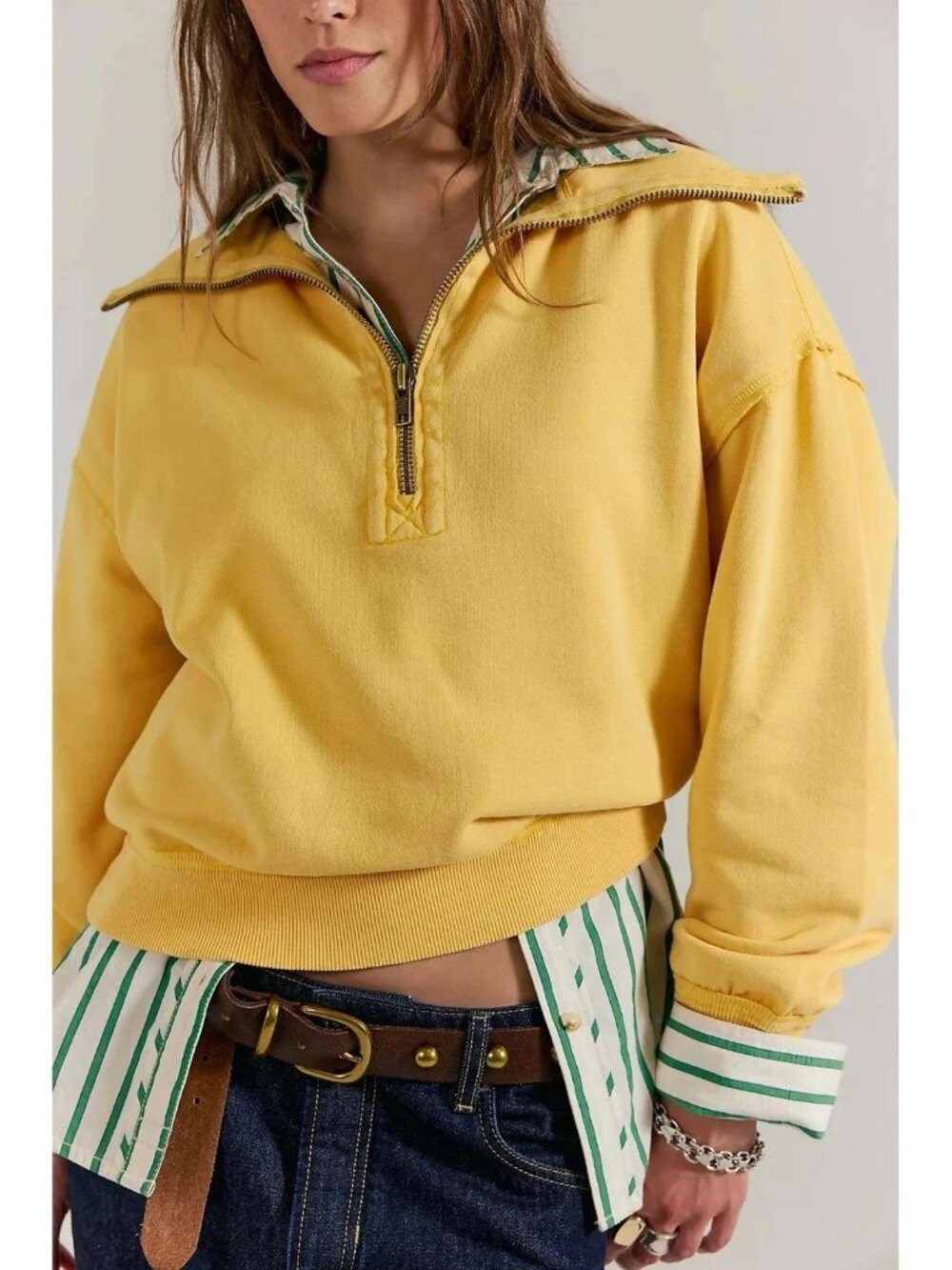 Free People We The Free Parker Half-Zip Sweatshirt Top Oversized Solid XS 284943